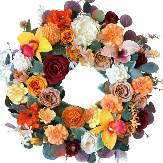 Egolot Fall Wreath for Front Door, Red orange Flower Wreath for Front Door Wall Window Decor