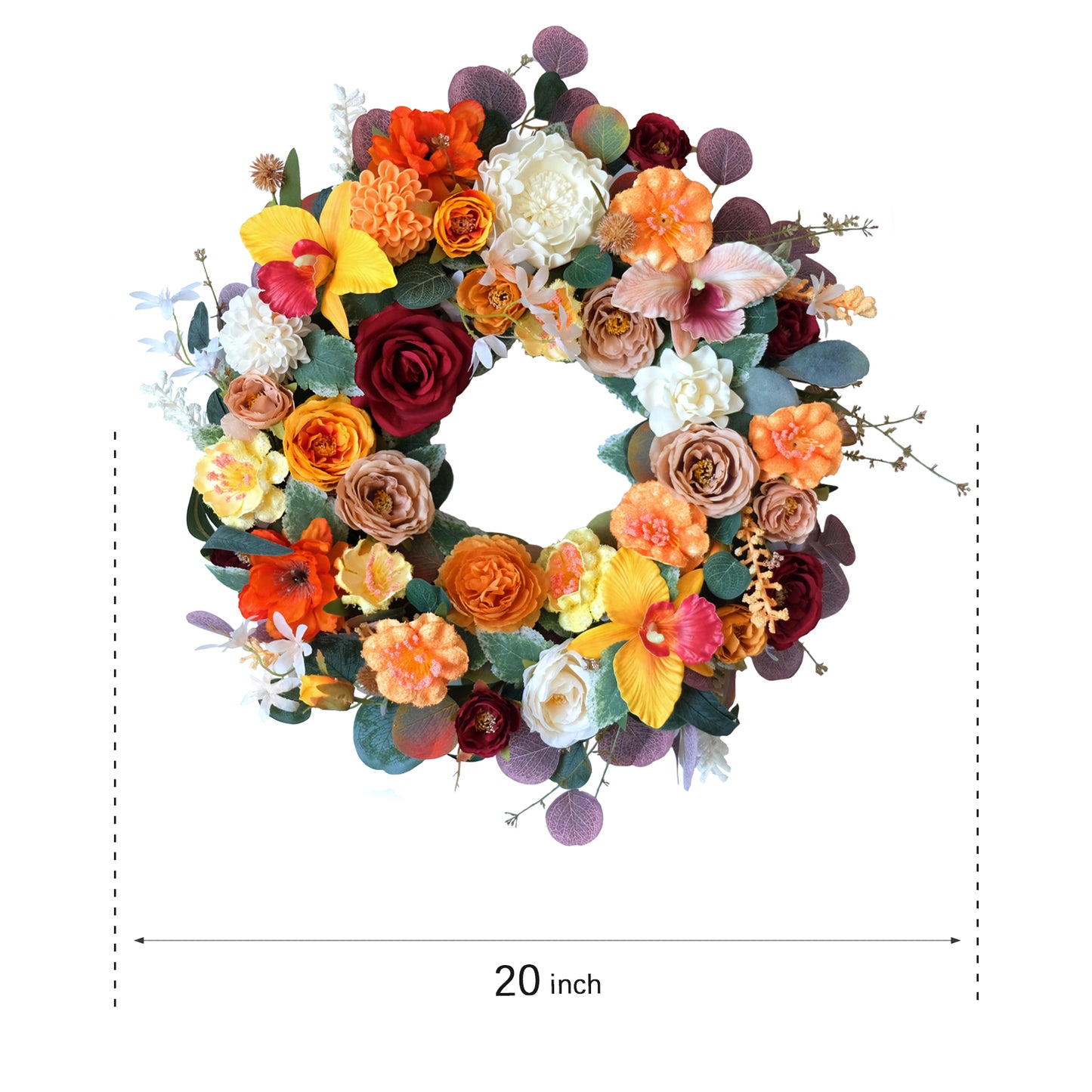 Egolot Fall Wreath for Front Door, Red orange Flower Wreath for Front Door Wall Window Decor