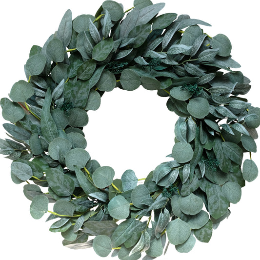 24 Inch Everyday Seeded Eucalyptus Leaves for Front Door, Dollar Eucalyptus Leaves for Wedding Decor Indoor and Outdoor Home Decor, Spring Summer Greenery Leaves Wreath for Wall