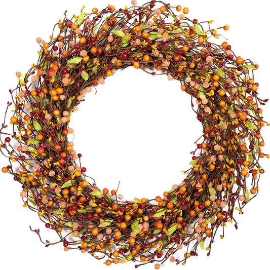 Harvest Rustic Autumn Orange Color Pip Berry Wreath 24"