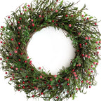 Egolot 24 Inch Winter and Christmas Green and Red Berry Wreath for Front Door and Home Decor