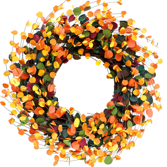 Egolot 24 Inch Fall Yellow Orange Green Color Boxwood Leaves Wreath for Front Door, Autumn Wreath for Harvest Thanksgiving Day Festival Front Door Inside and Outside, Natural Grapevine Fall Wreath