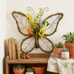 Handmade Butterfly Shaped Wreath with Pastel Berries & Floral Spring Artificial Wreaths for Front Door Decor 16.5x13.4x3.2 inches