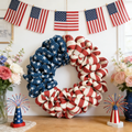 Egolot 20Inch Patriotic Burlap Wreath 4th of July Memorial Day Handcrafted Stripe and Stars American Flag Printed Summer Front Door Home Decoration Indoor Outdoor