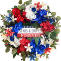18 Inch Forth of July Hydrangea Roses Flower Wreath for Front Door, Patriotic Red White Blue Flower Wreath for Indoor and Outdoor, Memorial Day Independence Day Wreath