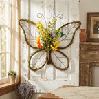 Handmade Butterfly Shaped Wreath with Pastel Berries & Floral Spring Artificial Wreaths for Front Door Decor 16.5x13.4x3.2 inches