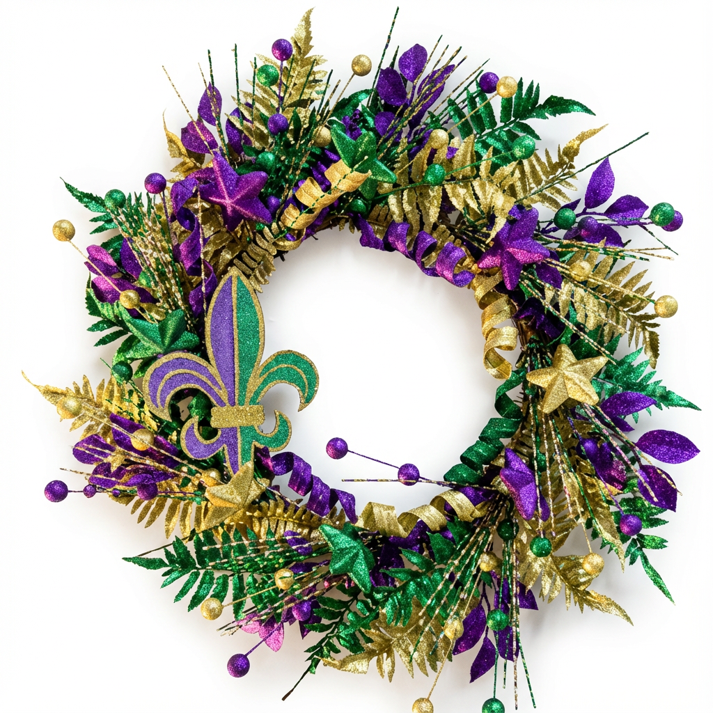 EGOLOT Mardi Gras Wreath Front Door Fireplace Decor Wooden Boards Gold Powder Embellishment Shiny Carnival Decoration Carnival Home Decor Festive Hanging Ornament Indoor Outdoor Glitter Wreath