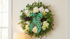 EGOLOT St Patrick's Day Wreath 22 Inch Handmade Wreath with White Flowers Green Leaves and Berries Festive St Patrick's Day Decoration Front Door Hanging Wreath Home Party Holiday Decor Handcrafted Floral Wreath