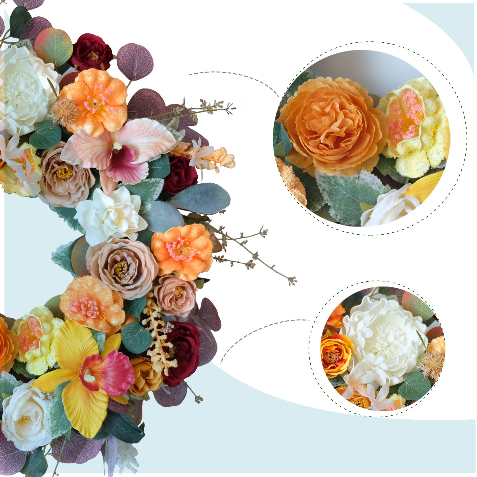 Egolot Fall Wreath for Front Door, Red orange  Flower Wreath for Front Door Wall Window Decor