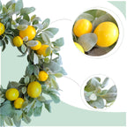 22 Inch Yellow Lemon Spring Summer Wreath for Front Door, Lamb Ears Leaves with Artificial Lemon Door Wreath, Green Leaves Lemon Wreath for Indoor and Outdoor