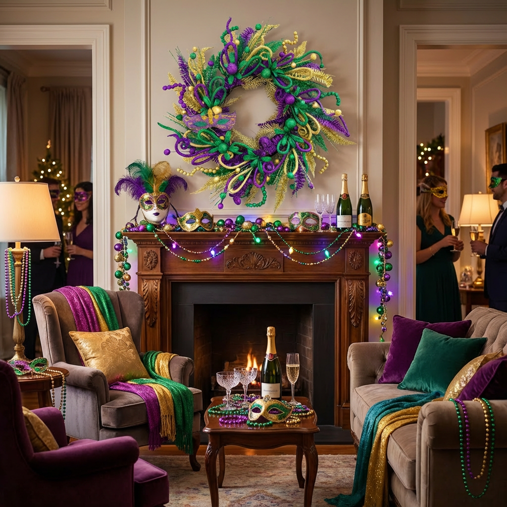 Mard Gras 22' Wreath Wooden Board Mask Decoration Ball Ornaments Carnival Indoor Decor Front Door Fireplace Decor Carnival Home Decor Festive Hanging Ornament Decorative Carnival Wreath Carnival Party Decor Indoor Outdoor Festival Wreath