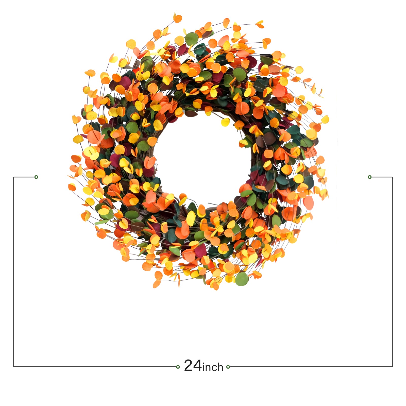 Egolot 24 Inch Fall Yellow Orange Green Color Boxwood Leaves Wreath for Front Door, Autumn Wreath for Harvest Thanksgiving Day Festival Front Door Inside and Outside, Natural Grapevine Fall Wreath