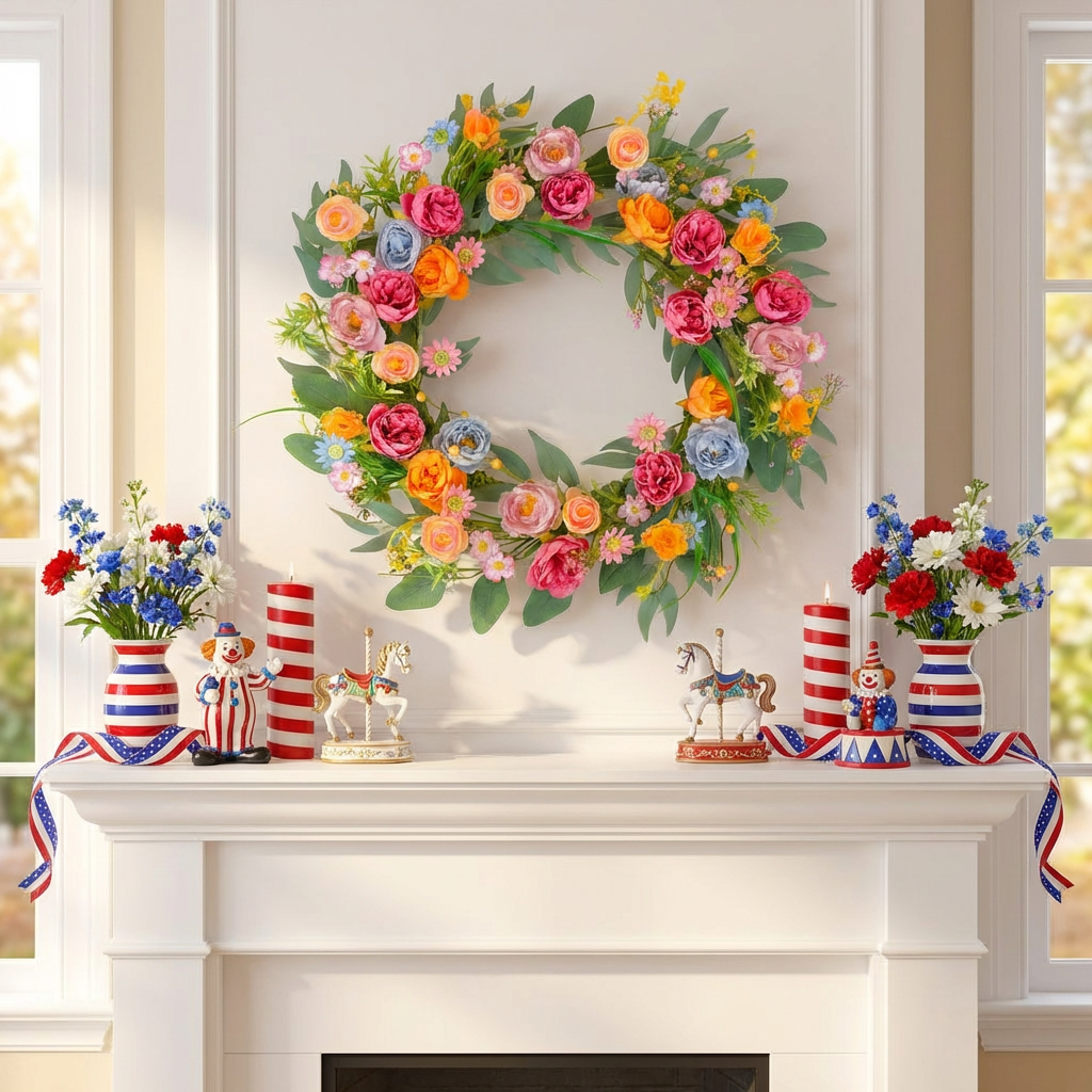 Egolot 22 Inch Spring Summer Penoy Wreath for Front Door Colorful Wildflowers Floral Eucalyptus Wreath for Indoor Outdoor All Seasons Everyday Wreaths for Front Door Outside