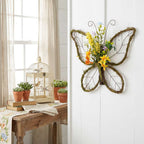 Handmade Butterfly Shaped Wreath with Pastel Berries & Floral Spring Artificial Wreaths for Front Door Decor 16.5x13.4x3.2 inches