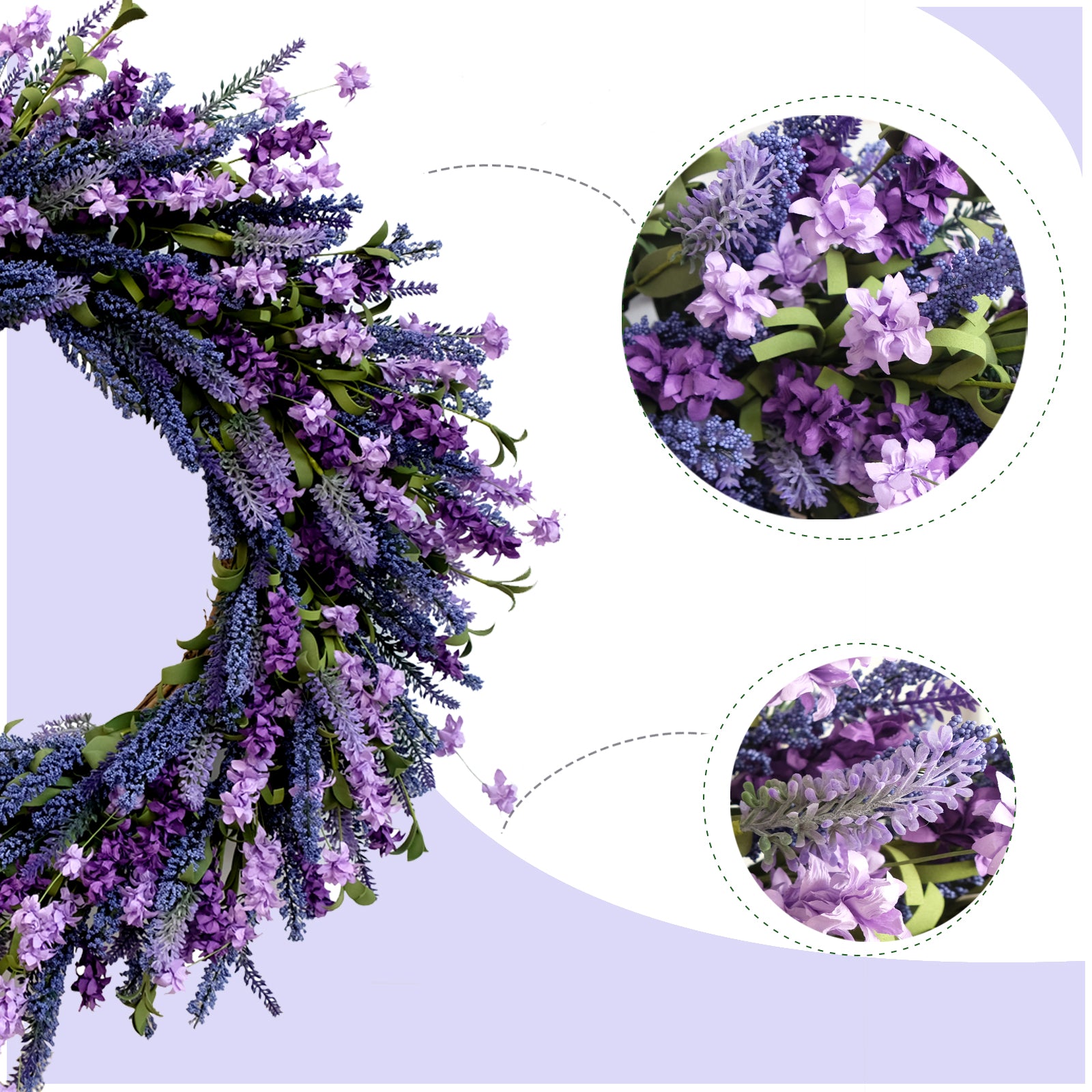 24 Inch Purple Lavender Flower Wreath for Front Door, Spring Summer Forsythia Lavender Flowers Wreath for Indoor and Outdoor Decor, Rustic and Farmhouse Purple Wreath for Home