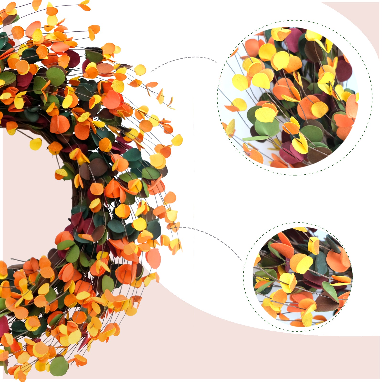 Egolot 24 Inch Fall Yellow Orange Green Color Boxwood Leaves Wreath for Front Door, Autumn Wreath for Harvest Thanksgiving Day Festival Front Door Inside and Outside, Natural Grapevine Fall Wreath