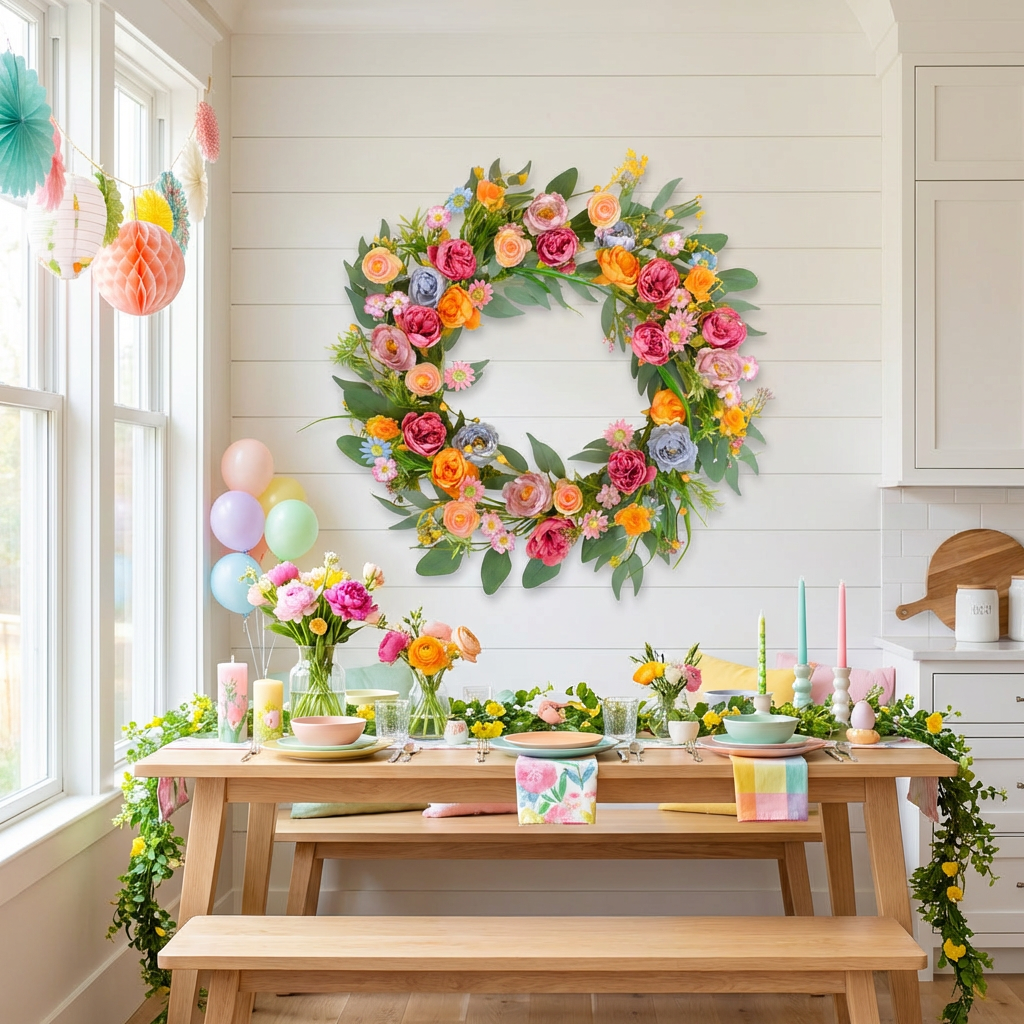 Egolot 22 Inch Spring Summer Penoy Wreath for Front Door Colorful Wildflowers Floral Eucalyptus Wreath for Indoor Outdoor All Seasons Everyday Wreaths for Front Door Outside