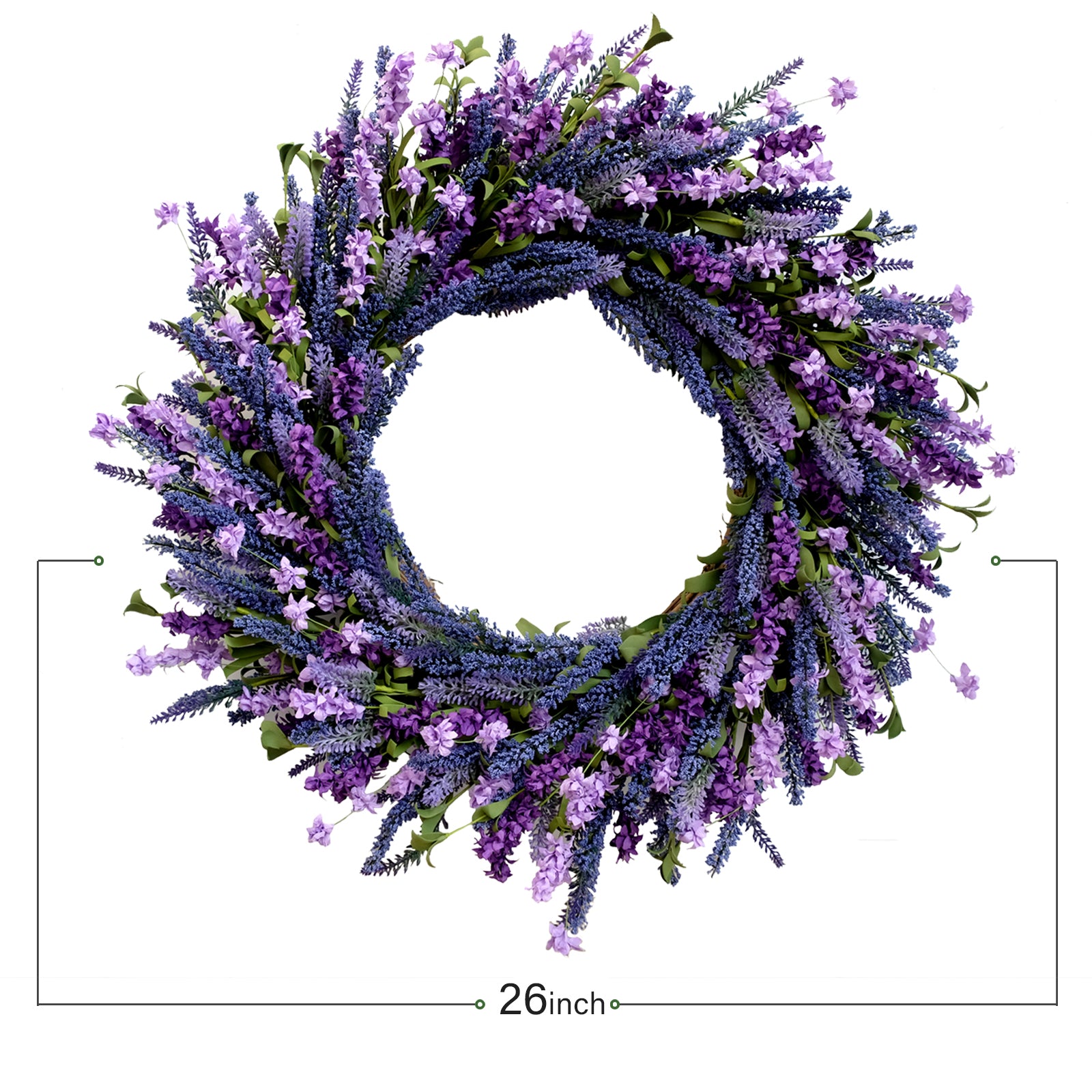 24 Inch Purple Lavender Flower Wreath for Front Door, Spring Summer Forsythia Lavender Flowers Wreath for Indoor and Outdoor Decor, Rustic and Farmhouse Purple Wreath for Home