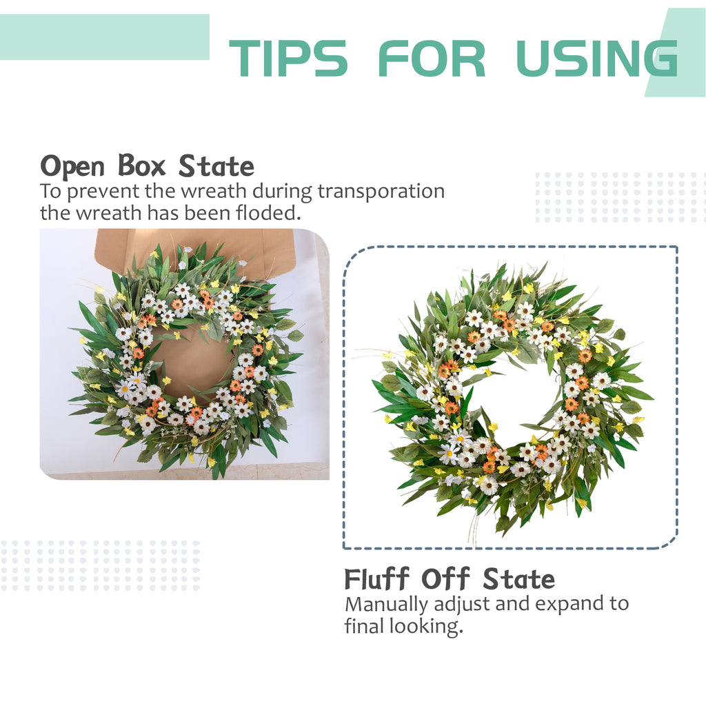 Egolot 24 Inch Greenery Wreath Eucalyptus Olive Leaves All Year Round Front Door Wall Home Decor with Vibrant Spring & Summer Floral Accents