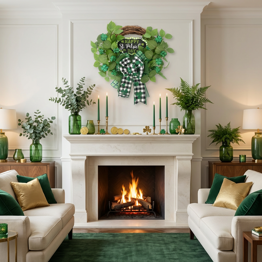 Egolot St Patrick's Day Green Bowknot Wreath 22 Inches Diameter Front Door Wall Hanging Home Decor Indoor Outdoor Festive Wooden Plaque Ornament St.Patrick’s  Decoration