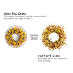 24Inch Fall Yellow Daisy Flower Eucalyptus Leaves Wreath for Front Door, Autumn Yellow Flower Wreath with Grain Picks and Wild Flowers for Indoor and Outdoor