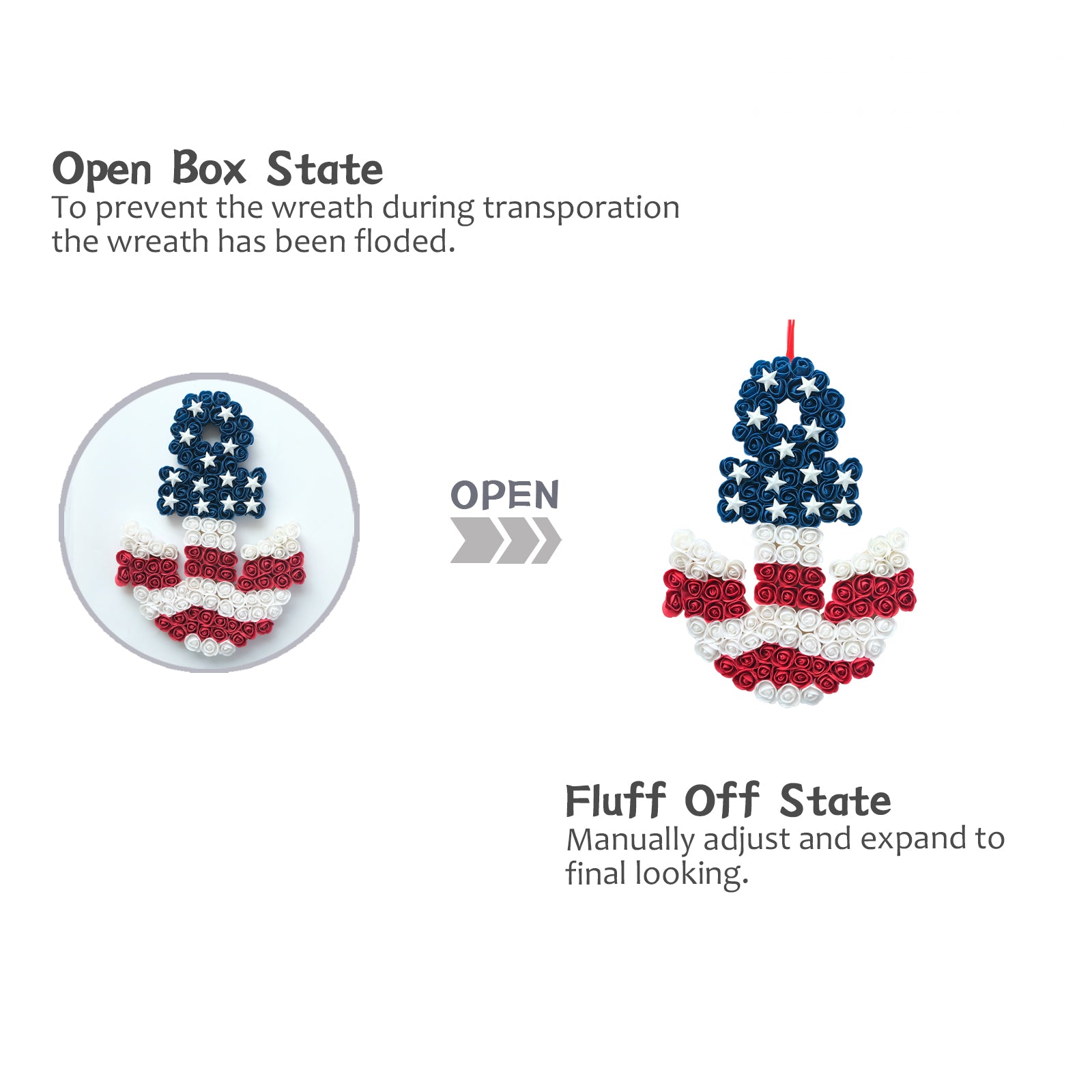 17 Inch Patriotic Red White Blue Anchor Soft Touch Roses Wreath for Front Door, Forth of July American Flag Color Soft Touch Floral Wreath for Indoor and Outdoor, Memorial Day Independence Day Wreath