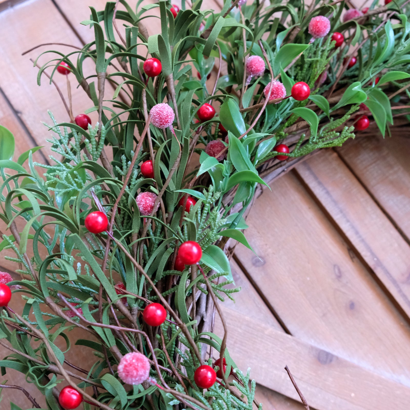 Egolot 24 Inch Winter and Christmas Green and Red Berry Wreath for Front Door and Home Decor