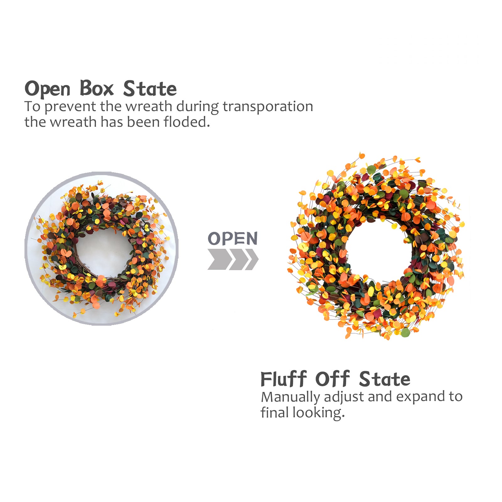 Egolot 24 Inch Fall Yellow Orange Green Color Boxwood Leaves Wreath for Front Door, Autumn Wreath for Harvest Thanksgiving Day Festival Front Door Inside and Outside, Natural Grapevine Fall Wreath