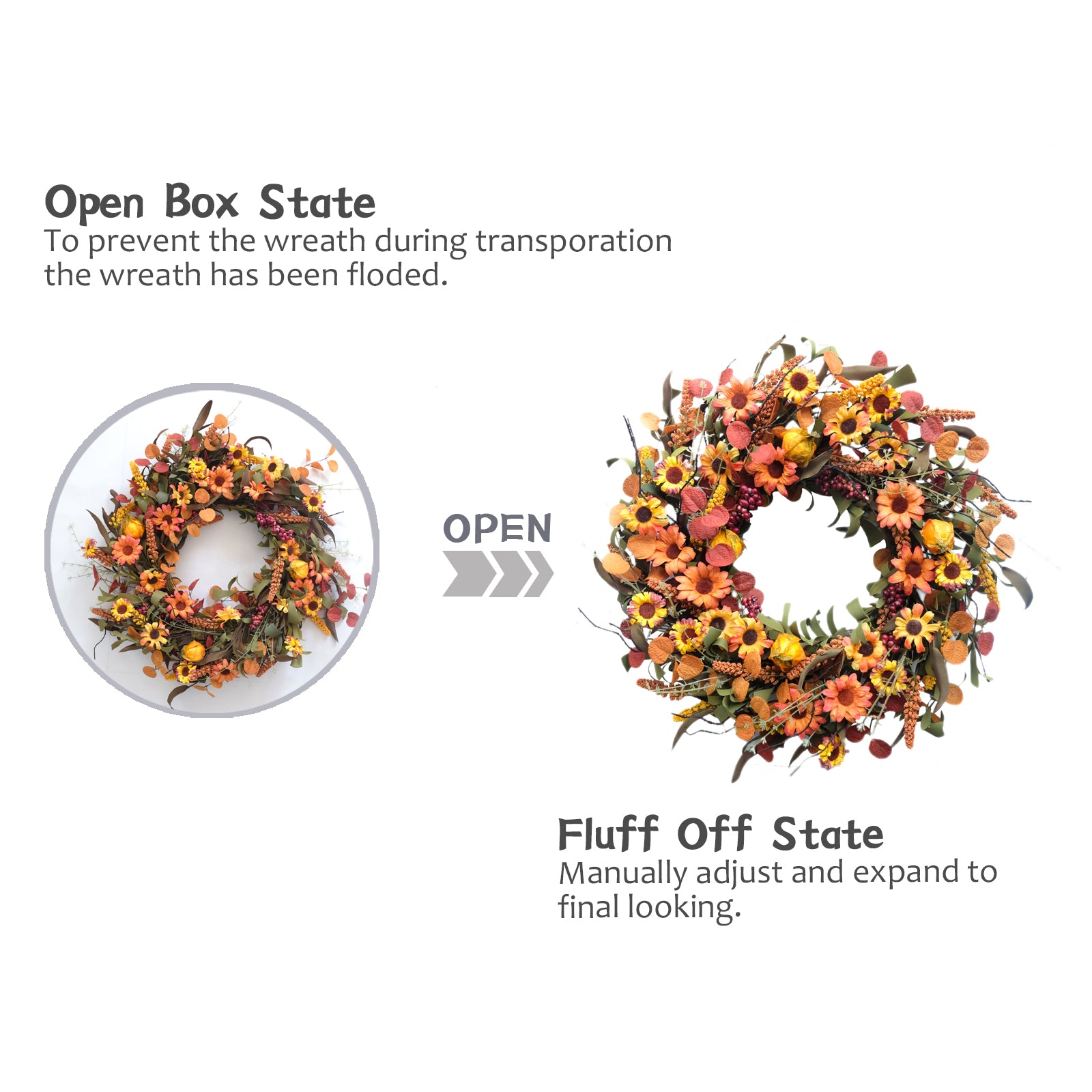 20Inch Fall Daisy Flower Wreath with Berries for Front Door, Harvest Artificial Flower Wreath with Soft Touch Leaves for Indoor and Outdoor Home Decor, Autumn Flower Wreath for Home Decor