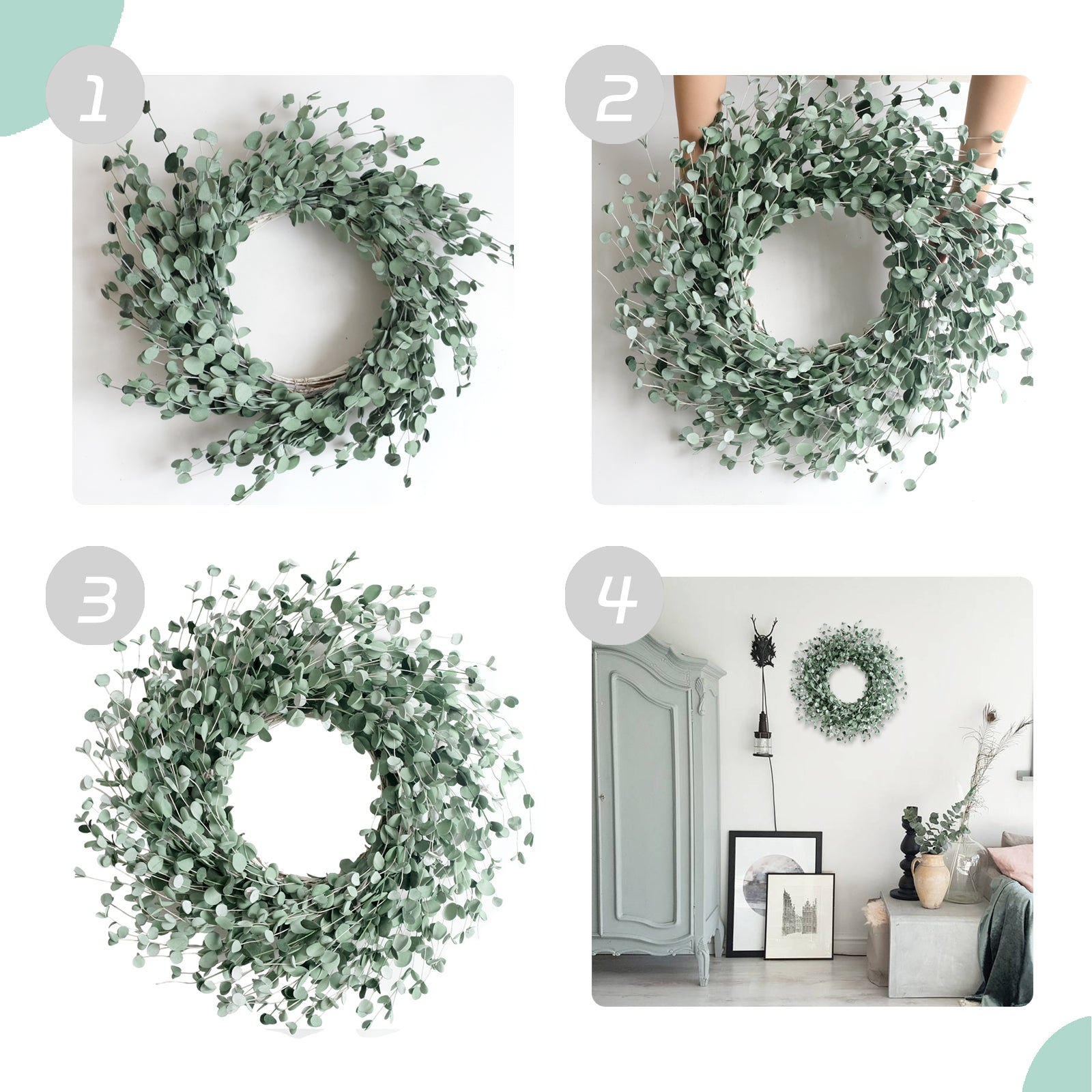 24 Inch Everyday Greenery Boxwood Wreath for Front Door, Soft Touch Green Mini Leaves Wreath for Indoor and Outdoor, Romantic Green Wreath for Wedding Decor