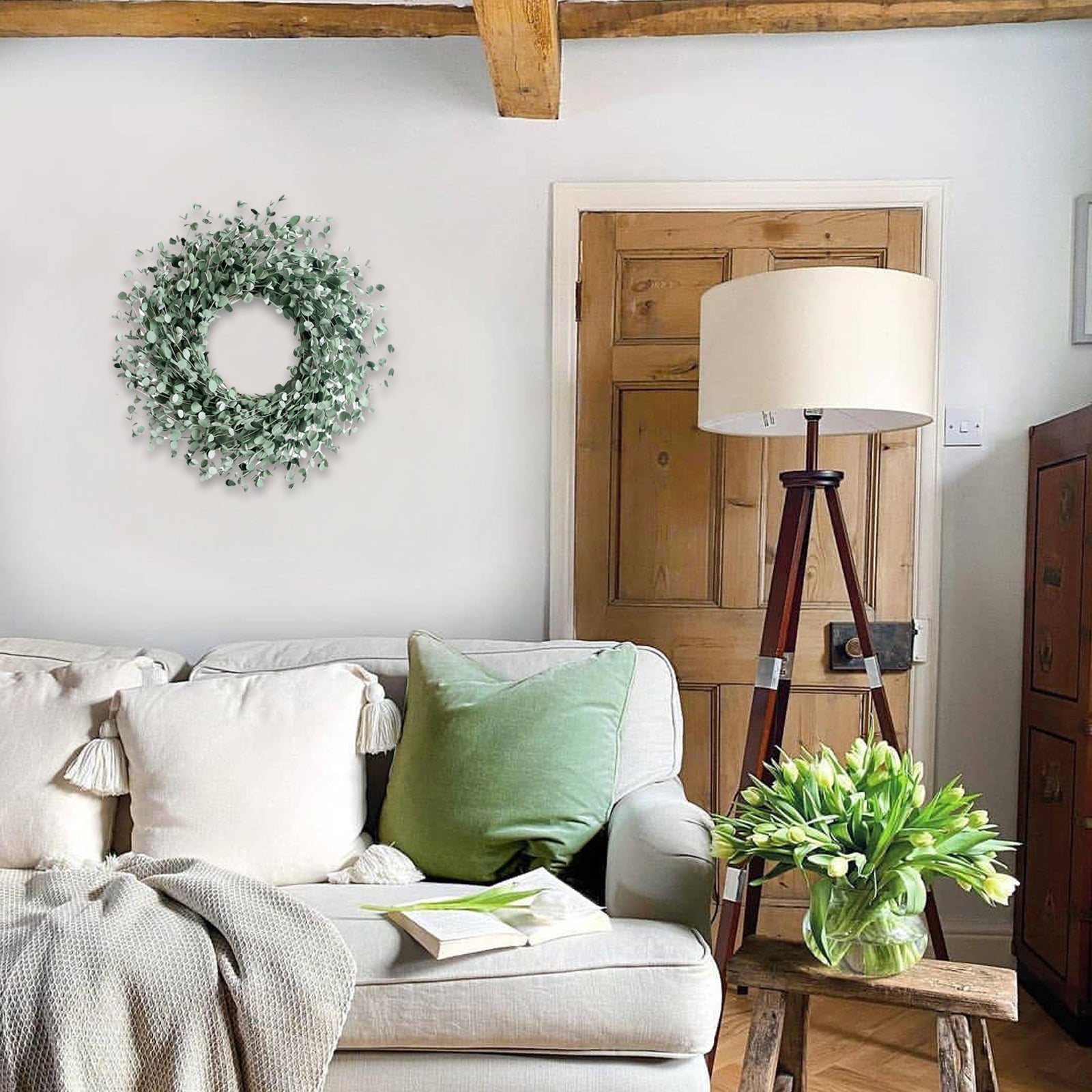 24 Inch Everyday Greenery Boxwood Wreath for Front Door, Soft Touch Green Mini Leaves Wreath for Indoor and Outdoor, Romantic Green Wreath for Wedding Decor