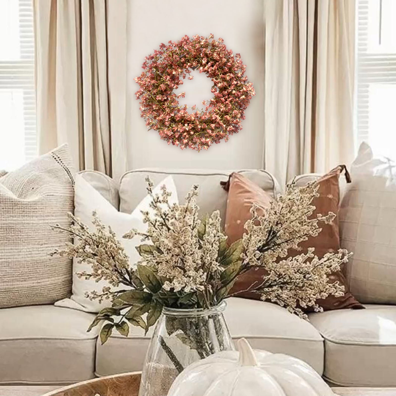 Fall Orange Forsythia Wreath for Front Door, 22 Inch Autumn Floral Door Wreath Indoor and Outdoor,Seasonal Festival Flower Wreath for Home Decor