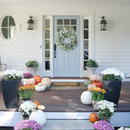 20 Inch Green Lamb Ear Leaves Wreath with Cute Orange Pip Berries for Front Door, All The Year Round and Fall Leaves Wreath for Indoor and Outdoor