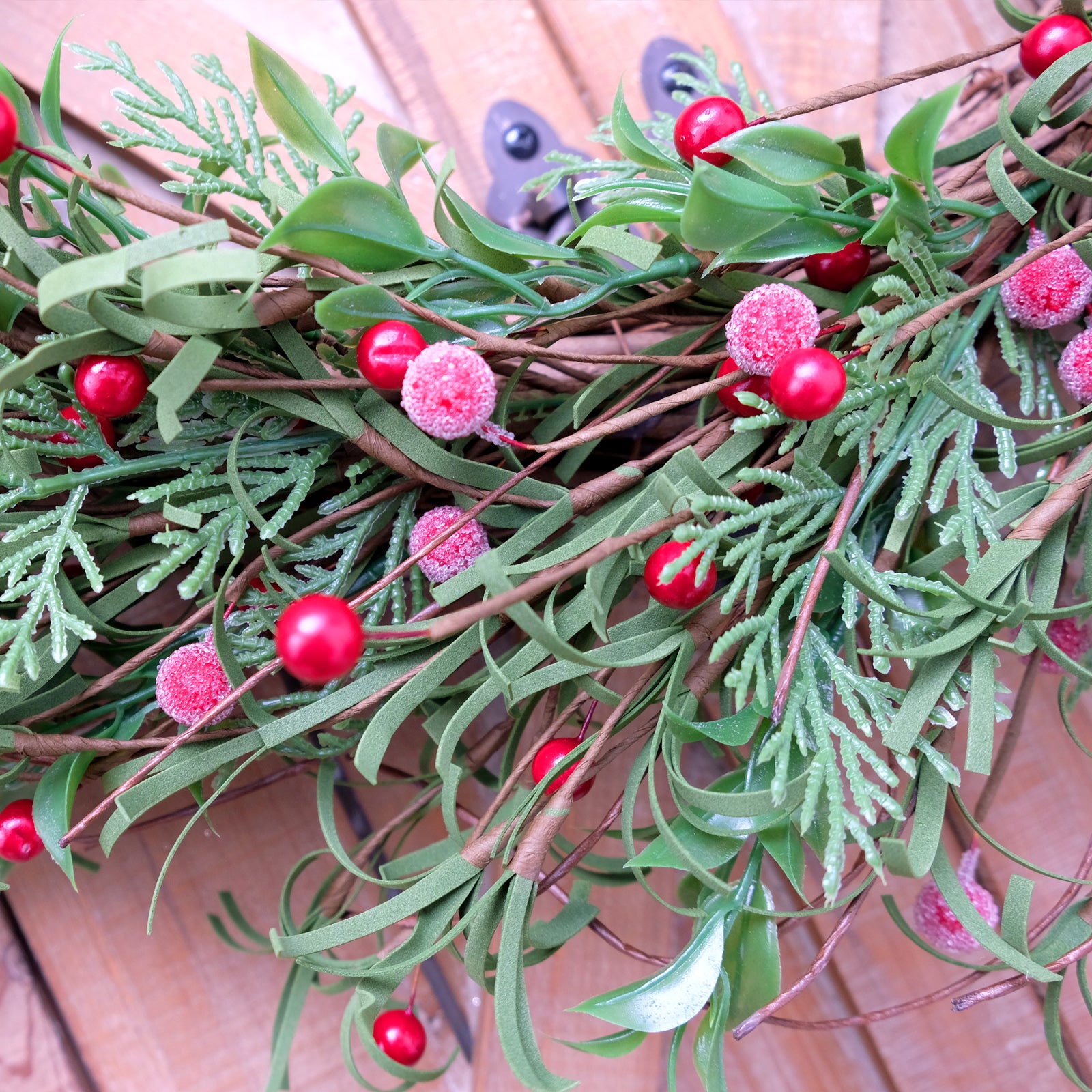Egolot 24 Inch Winter and Christmas Green and Red Berry Wreath for Front Door and Home Decor
