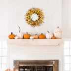 24Inch Fall Yellow Daisy Flower Eucalyptus Leaves Wreath for Front Door, Autumn Yellow Flower Wreath with Grain Picks and Wild Flowers for Indoor and Outdoor