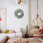 20 Inch Green Lamb Ear Leaves Wreath with Cute Orange Pip Berries for Front Door, All The Year Round and Fall Leaves Wreath for Indoor and Outdoor