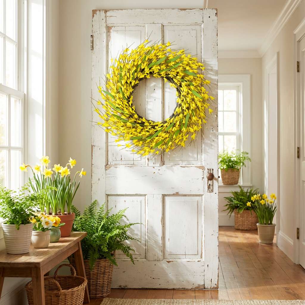 Spring Front Door Wreath Handmade Greenery Floral Wreath Multi Size All Season Wreath Indoor Outdoor Decor for Door Fireplace Wall Window Home Decoration