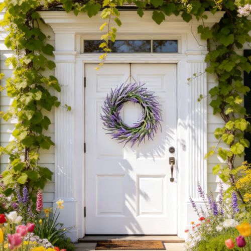 Egolot 20" Soft Touch Lavender Wreath for Front Door Spring Summer Purple Flower Indoor Outdoor Rustic Farmhouse Winter All Seasons Home Decor