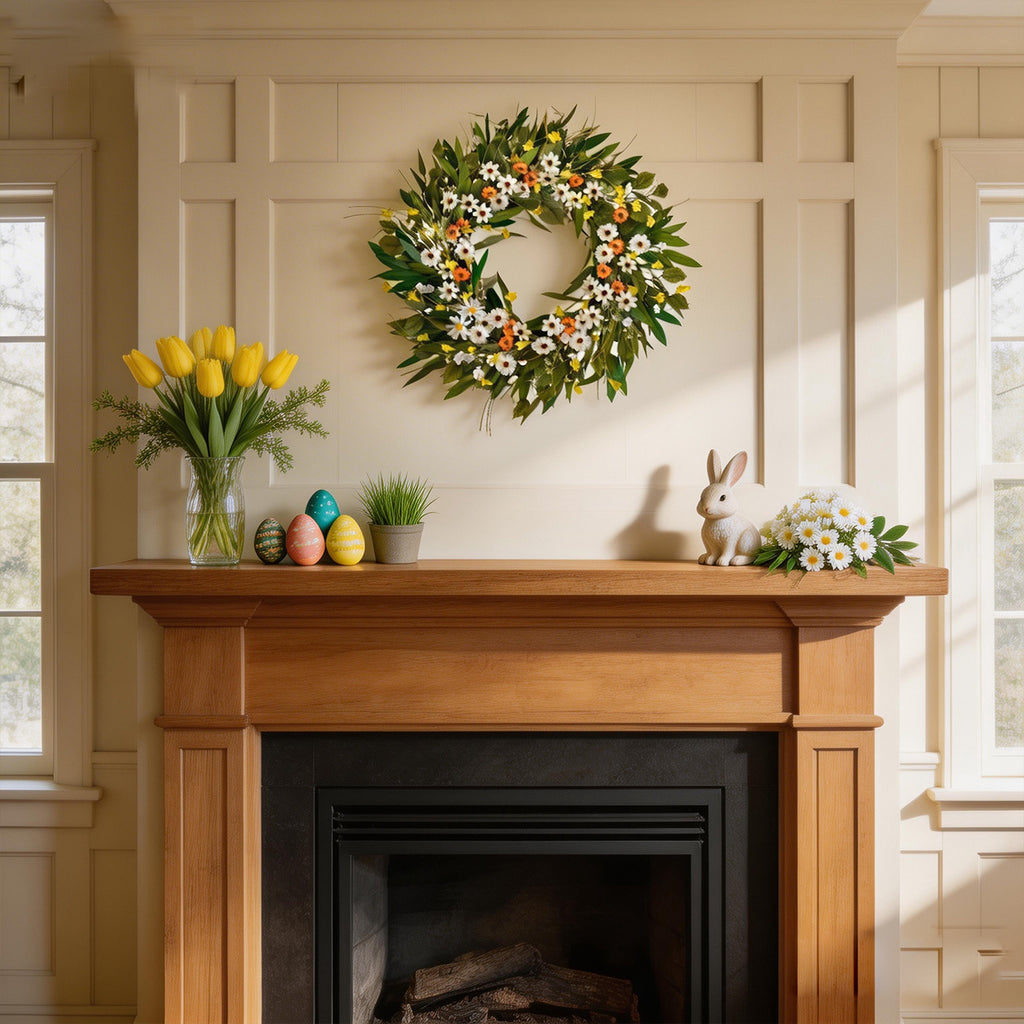 Egolot 24 Inch Greenery Wreath Eucalyptus Olive Leaves All Year Round Front Door Wall Home Decor with Vibrant Spring & Summer Floral Accents
