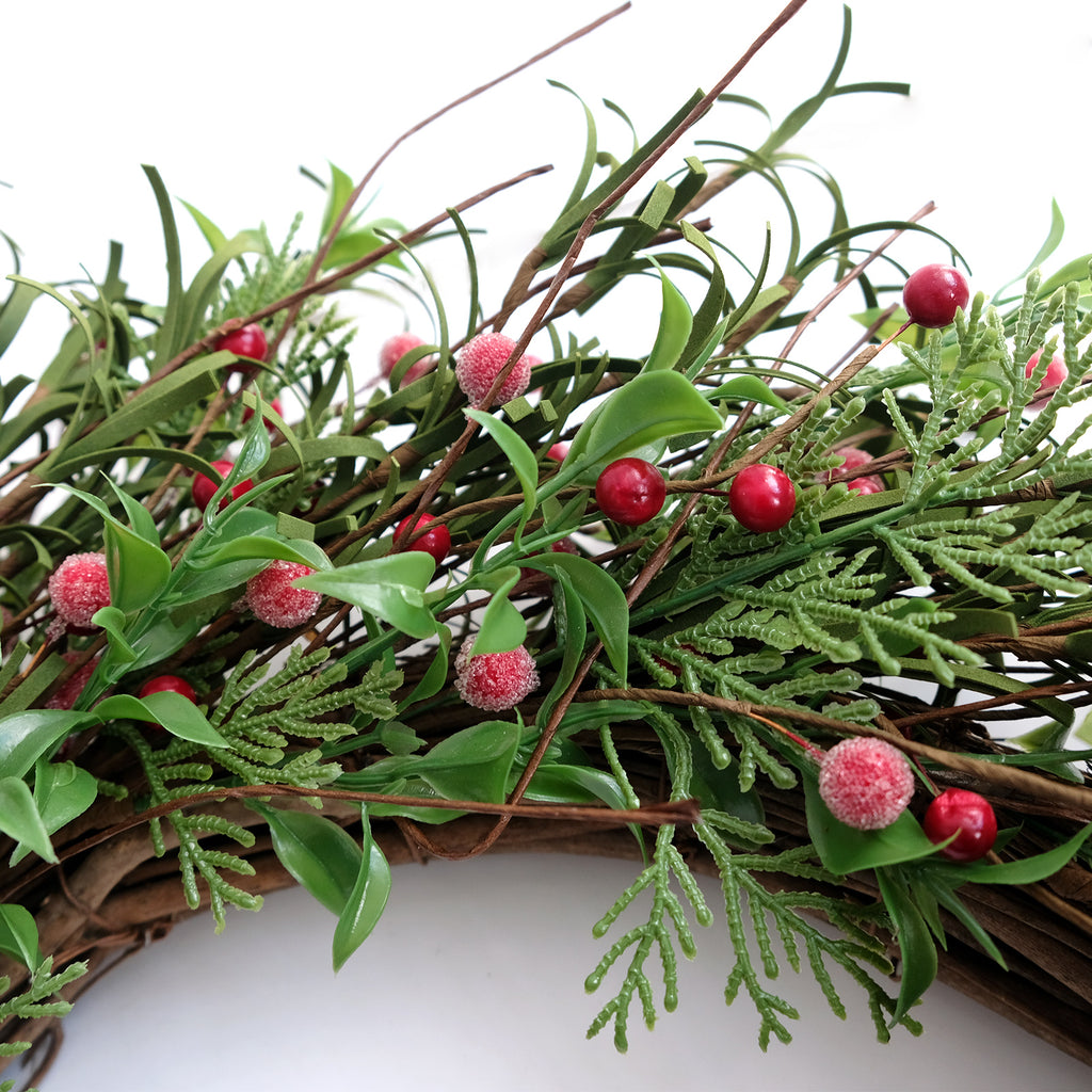 Egolot 24 Inch Winter and Christmas Green and Red Berry Wreath for Front Door and Home Decor
