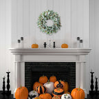 20 Inch Green Lamb Ear Leaves Wreath with Cute Orange Pip Berries for Front Door, All The Year Round and Fall Leaves Wreath for Indoor and Outdoor