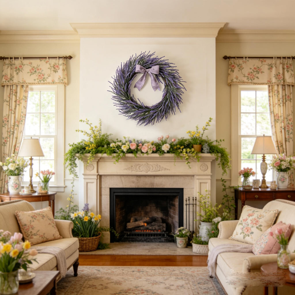 Egolot 24 Inch Spring Summer Large Wreaths for Front Door Elegant Purple Lavender Wreath Ultra-Full 3D Handcrafted Design Year-Round Home Decoration