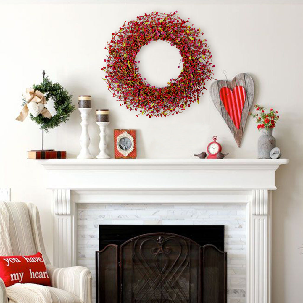 24 Inch Red Berry Wreath for Winter and Christmas Home Decoration