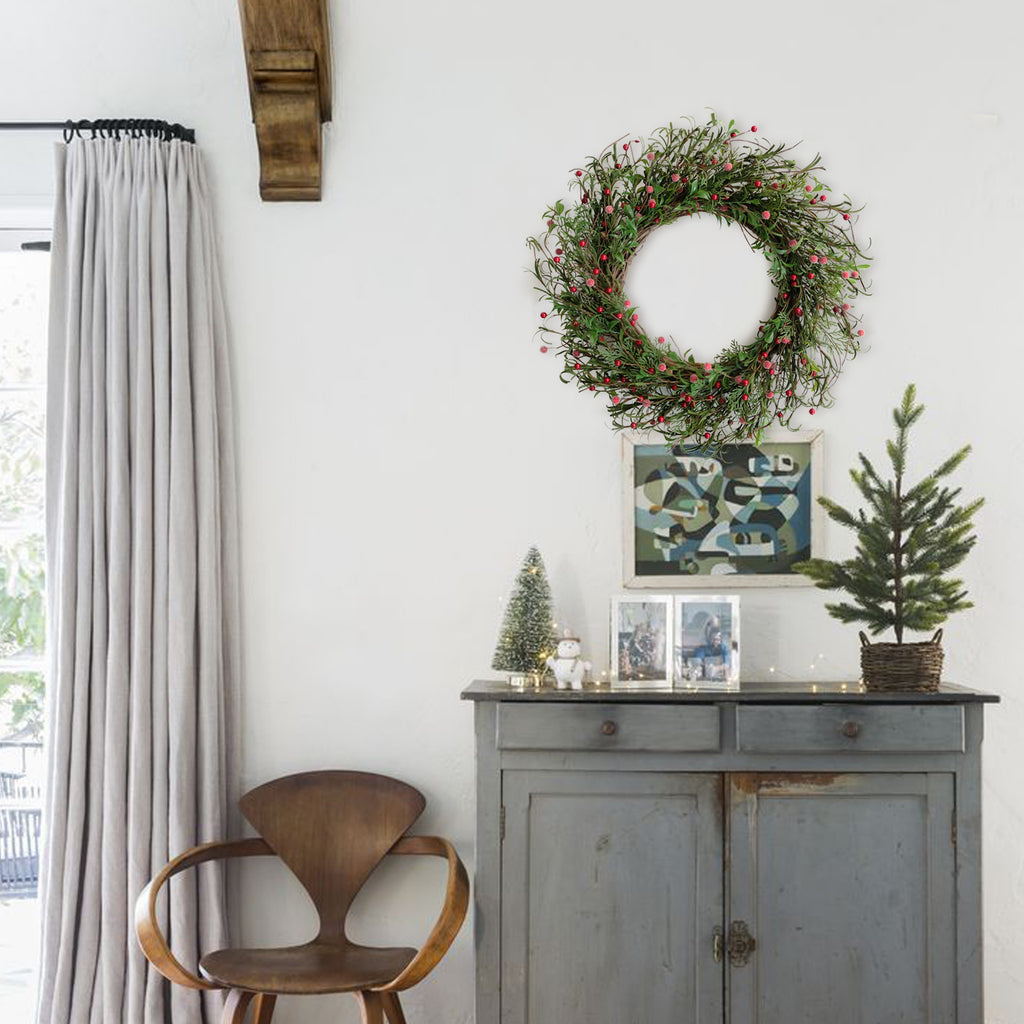 Egolot 24 Inch Winter and Christmas Green and Red Berry Wreath for Front Door and Home Decor