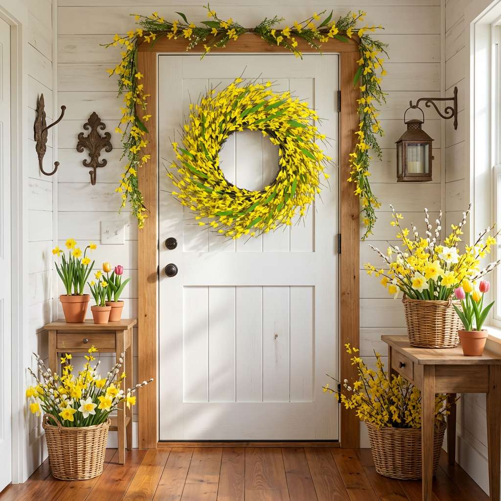 Spring Front Door Wreath Handmade Greenery Floral Wreath Multi Size All Season Wreath Indoor Outdoor Decor for Door Fireplace Wall Window Home Decoration