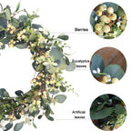 Egolot 22Inch Artificial Eucalyptus Berry Wreath Green Leaf Eucalyptus Wreaths Spring Summer Wreath for Front Door Window Hanging Wall Party Decoratio Ornaments ns 22in - Wineglass Centerpiece Artistic