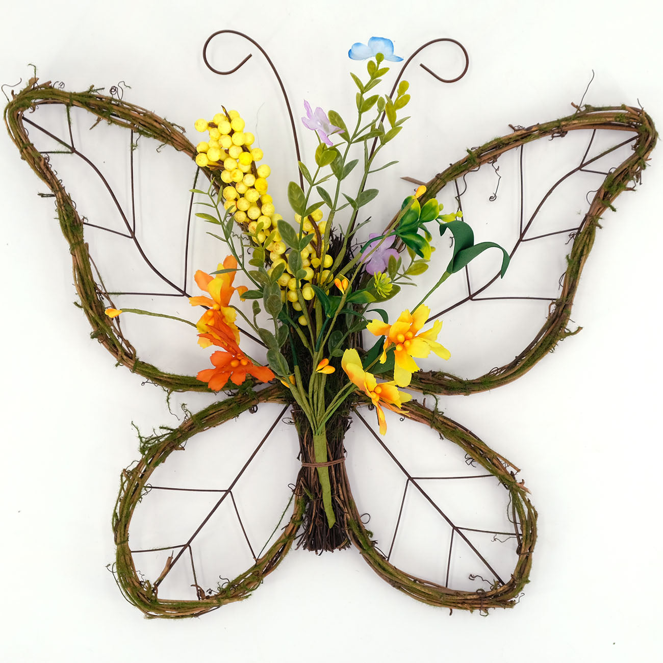 Handmade Butterfly Shaped Wreath with Pastel Berries & Floral Spring Artificial Wreaths for Front Door Decor 16.5x13.4x3.2 inches