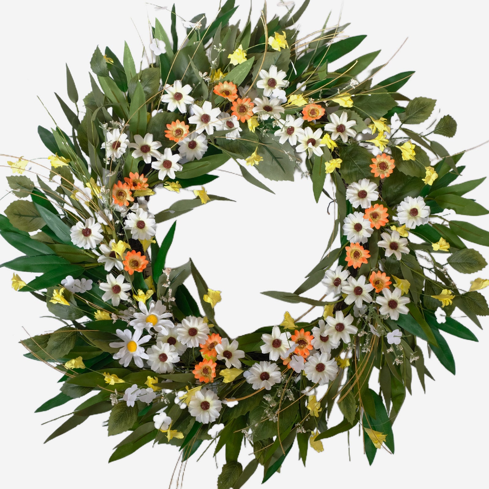 Egolot 24 Inch Greenery Wreath Eucalyptus Olive Leaves All Year Round Front Door Wall Home Decor with Vibrant Spring & Summer Floral Accents
