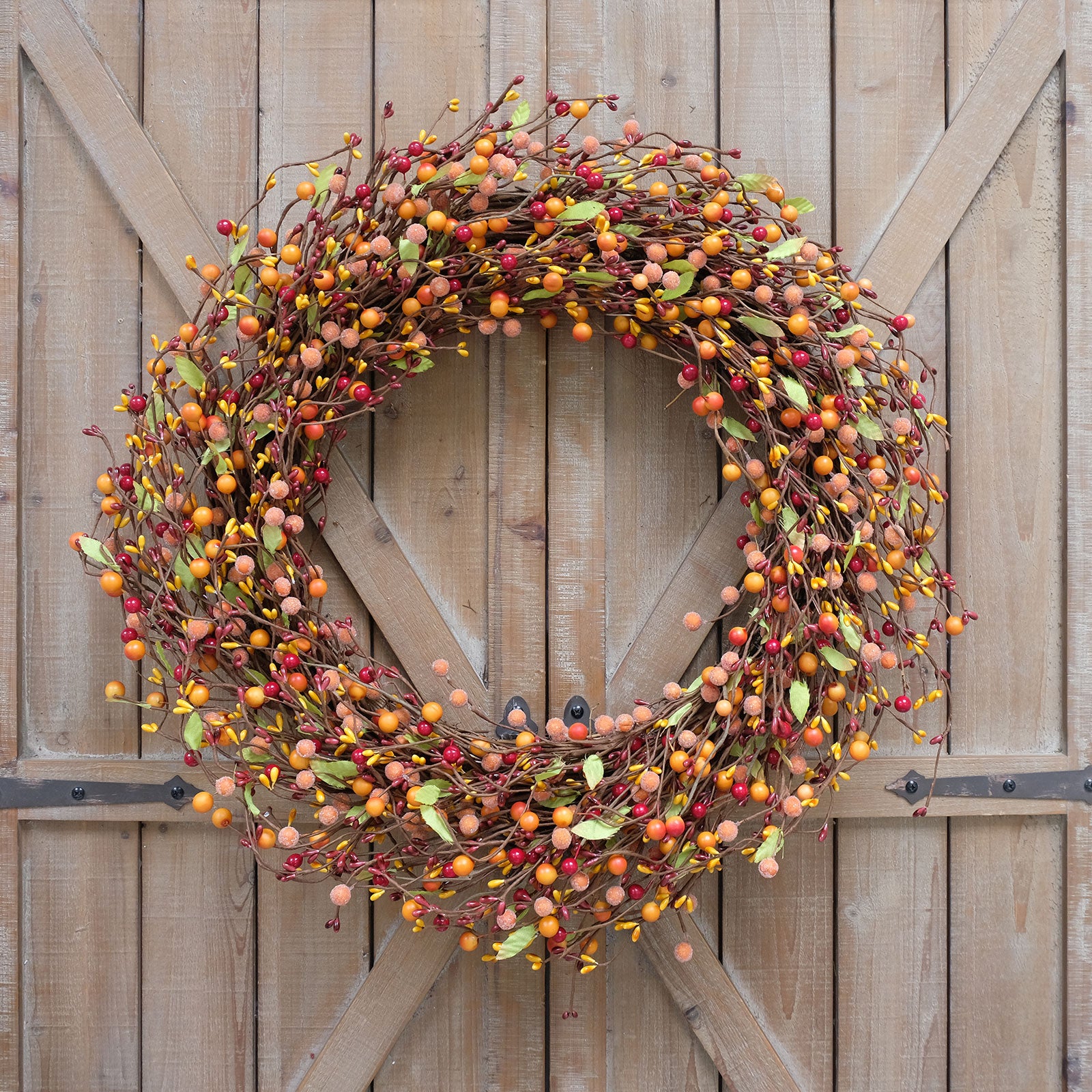 Harvest Rustic Autumn Orange Color Pip Berry Wreath 24"