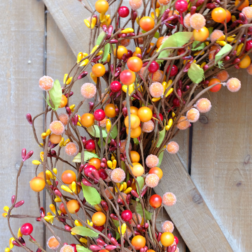Harvest Rustic Autumn Orange Color Pip Berry Wreath 24"